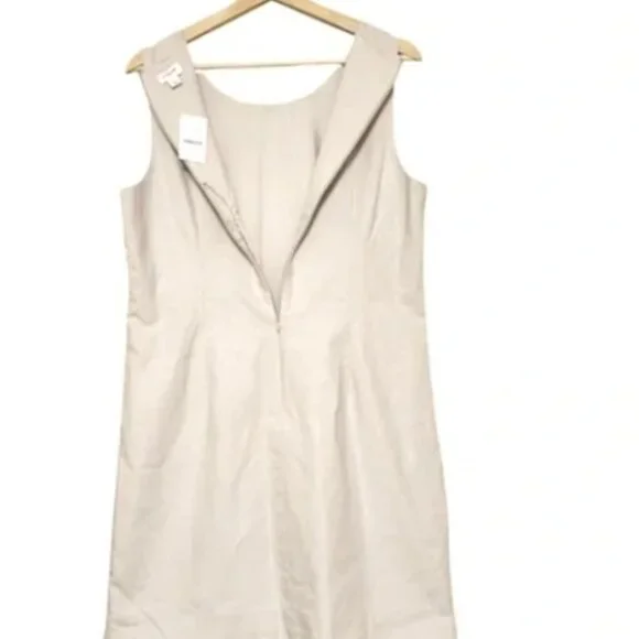 J.Crew Linen Scalloped Mini Dress Size 14 Beige Sleeveless Summer Shift Dress - Picture 6 of 9